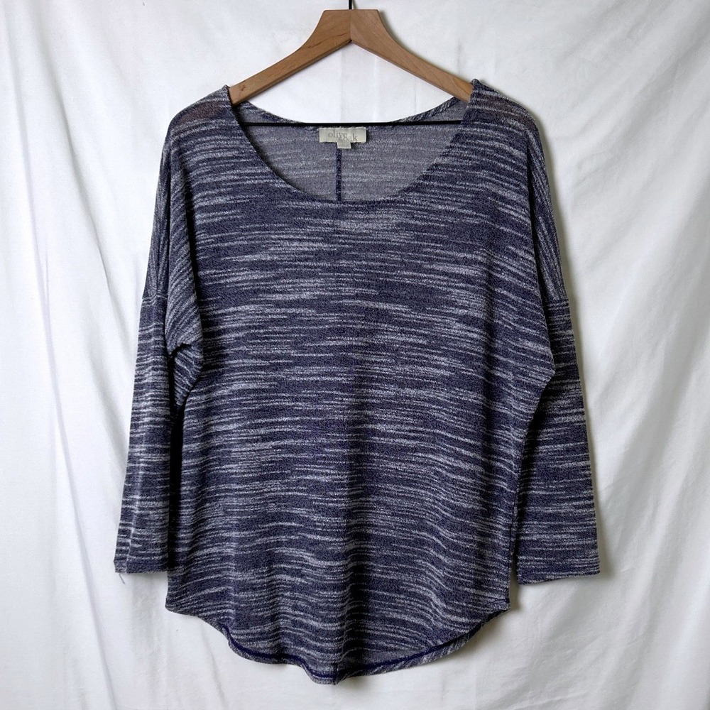 Olive & Oak Women Sheer Knit Top Blue Space Dye Size L Lightweight Layering
